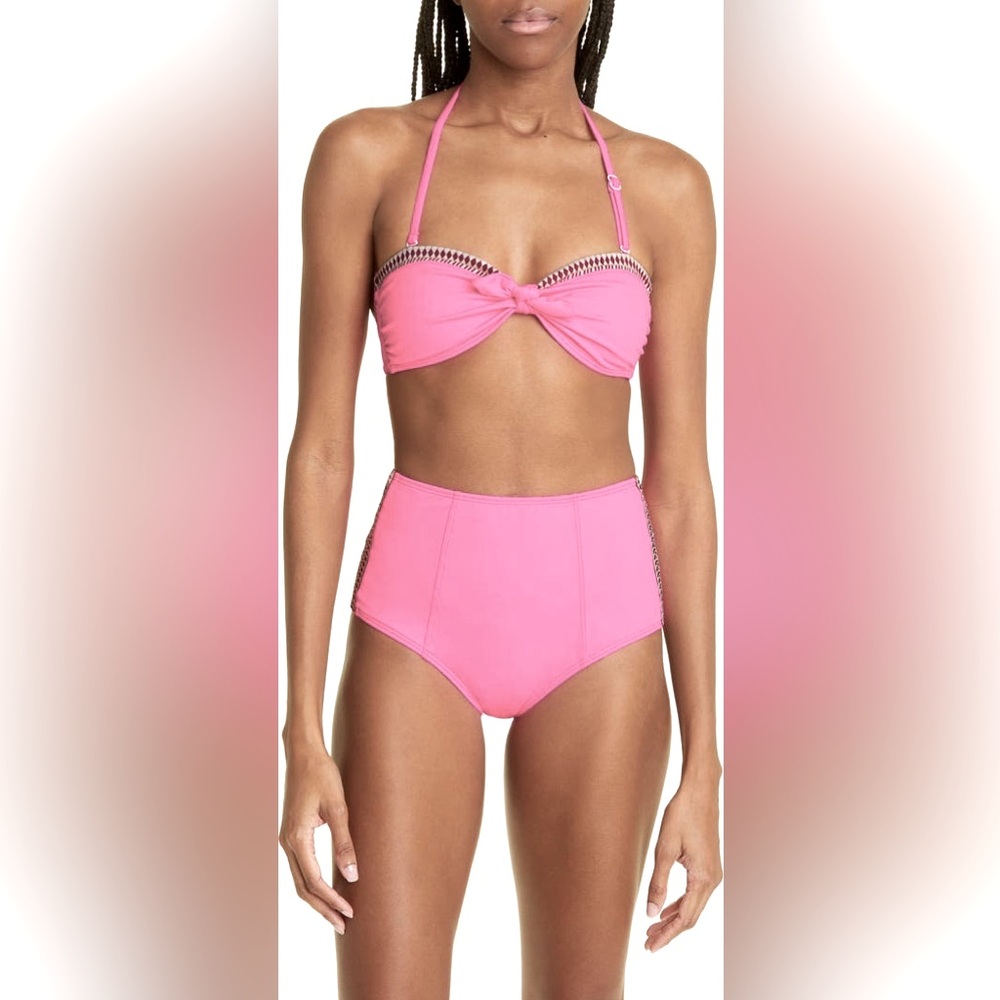 Lemlem Coral Lena Bandeau Top and High Waist Bottom Bikini Set size Large